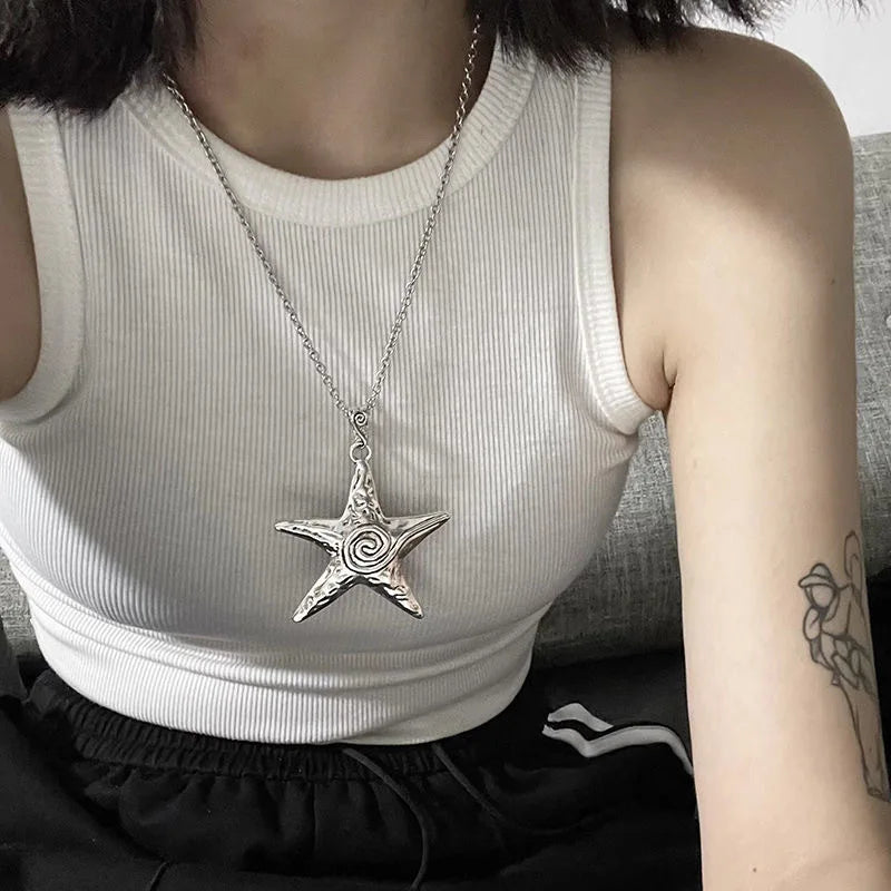 LATS Starfish Pendant Necklace Female Niche Retro Sweet Cool Spicy Girl Style Subculture Ins Starry Starfish Collarbone Chain