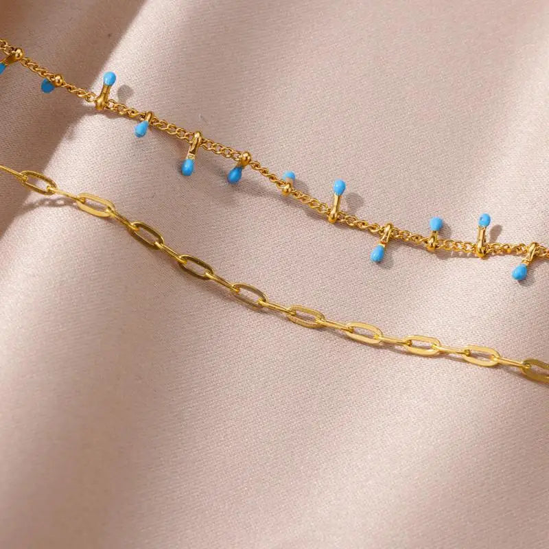 Anklets for Women Stainless Steel Stone Beaded Chain Anklet Summer Beach Accessories Boho Leg Bracelets Jewelry Tobilleras Mujer