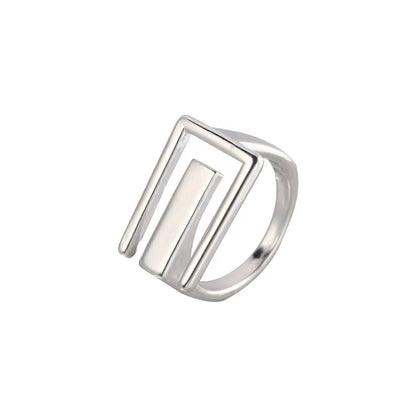 Irregular Elegant Women Cool Trendy Geometric Hollow Ring Rectangular Open Ring Finger Rings