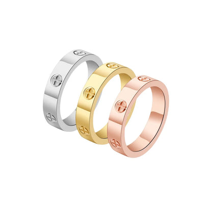 Classic Stainless Steel Cross with Zircon Love Rings for Women Men Couple Finger Ring Luxury Jewelry Wedding Party Gift