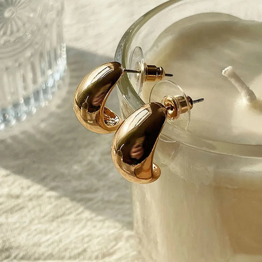 Vintage Glossy Water Droplet Hanging Stud Earrings Women Lightweight Hollow Thick Teardrop Gold Silver Color Thick Hoops Jewelry