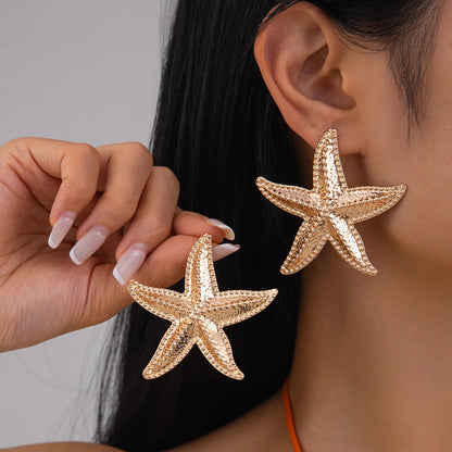 LATS Trendy Gold Color Simulated Starfish Stud Earrings for Women Exquisite Small Star Pearl Earring Summer Beach Daily Jewelry