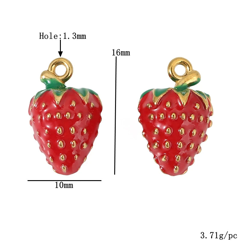 3pcs/lot Stainless Steel Enamel Strawberry Charms Pendants for DIY Jewelry Necklace Earrings Bracelets Making Accessories