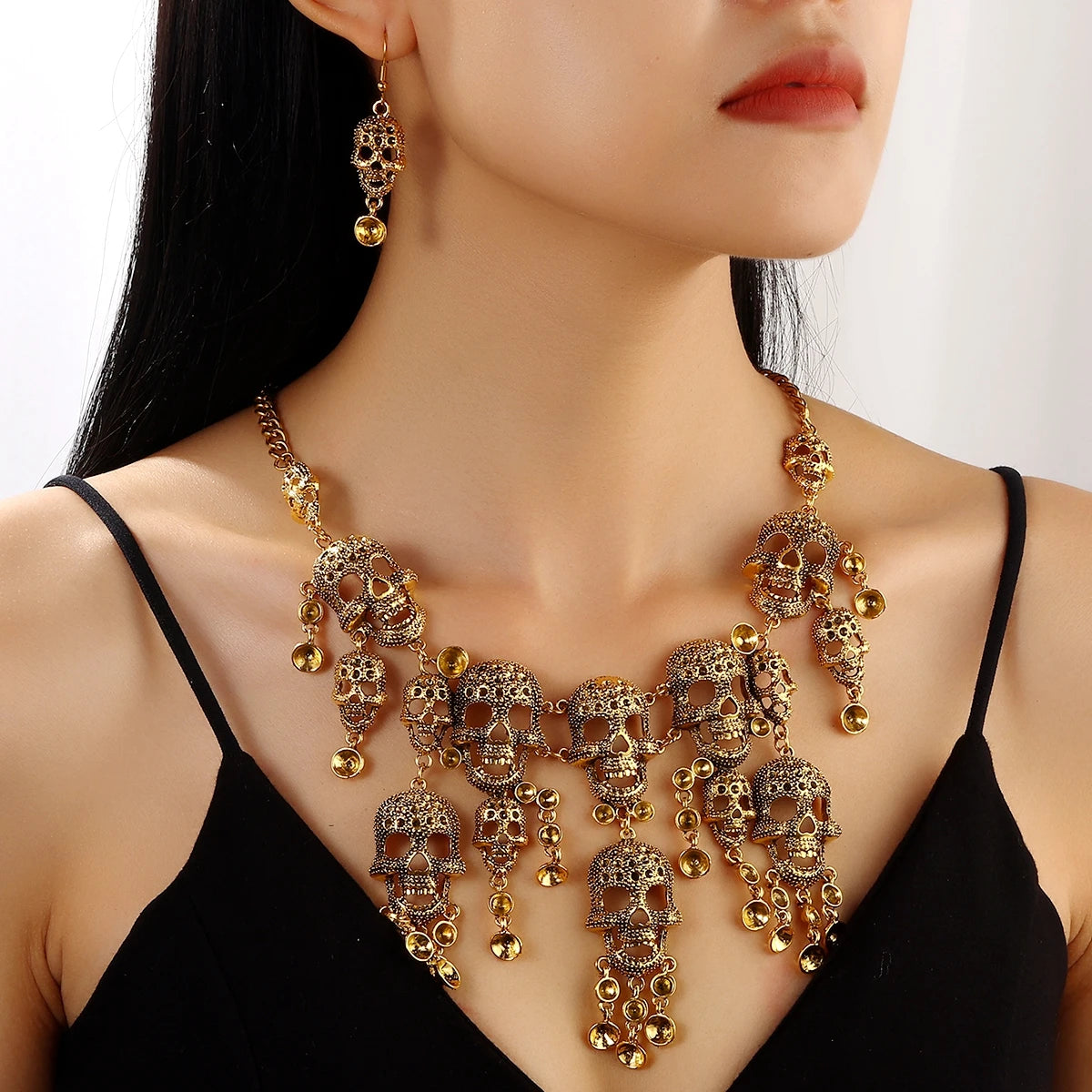 Halloween Jewelry Sets Vintage Goth Punk Pirate Skeleton Skull Statement Necklace And Earrings For Men Women Party Accessories
