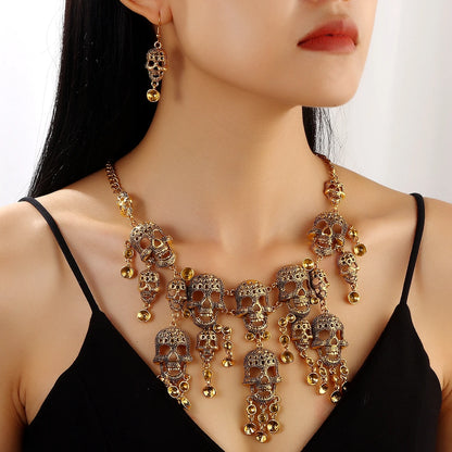 Halloween Jewelry Sets Vintage Goth Punk Pirate Skeleton Skull Statement Necklace And Earrings For Men Women Party Accessories
