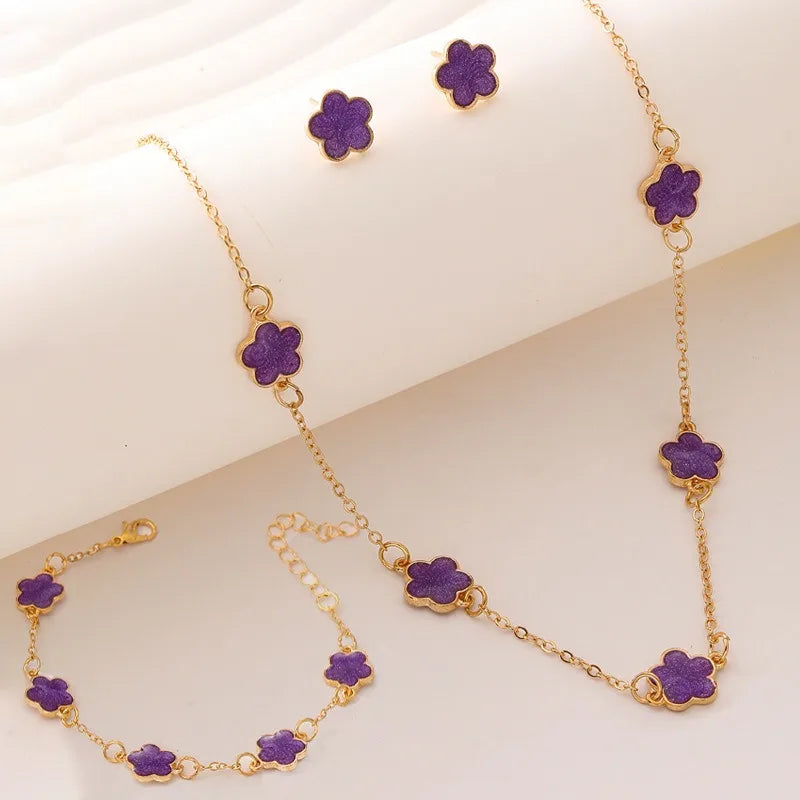 3pcs/set Lucky Five-petal Flower Necklace Bracelet Earrings Set for Women Elegant Clover Fashion Party Jewelry Gifts Accessories