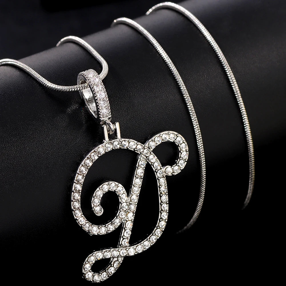 Flatfoosie New A-Z Cursive Initial Letter Name Pendant Necklace For Women Simple Rope Chain Letter Necklace Fashion Jewelry Gift