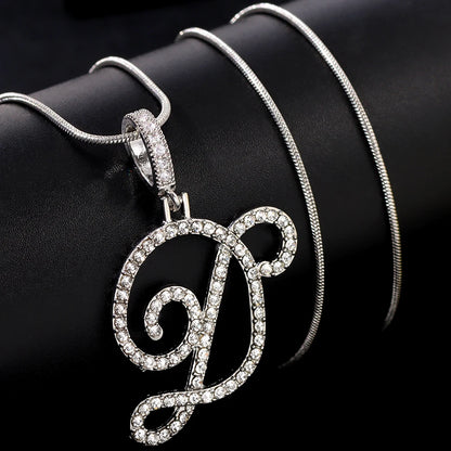 Flatfoosie New A-Z Cursive Initial Letter Name Pendant Necklace For Women Simple Rope Chain Letter Necklace Fashion Jewelry Gift