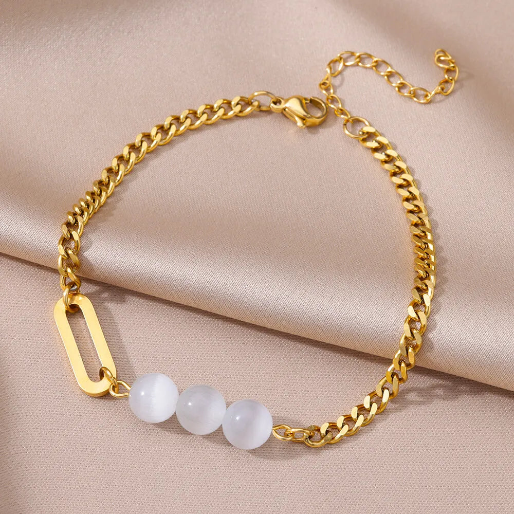 Anklets for Women Stainless Steel Stone Beaded Chain Anklet Summer Beach Accessories Boho Leg Bracelets Jewelry Tobilleras Mujer