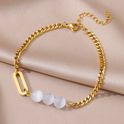 Anklets for Women Stainless Steel Stone Beaded Chain Anklet Summer Beach Accessories Boho Leg Bracelets Jewelry Tobilleras Mujer