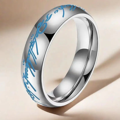 Rings of Power 3D Carved Engraving the Ring for Men Gold Plated Stainless Steel Master Ring Jewelry Gifts Width 6MM
