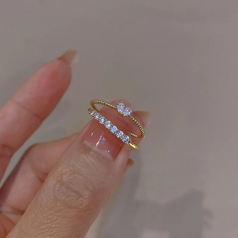LATS 2PCS Crystal Crown Adjustable Ring Irregular Geometry Vintage Rings Set for Women Girls New Fashion Jewelry