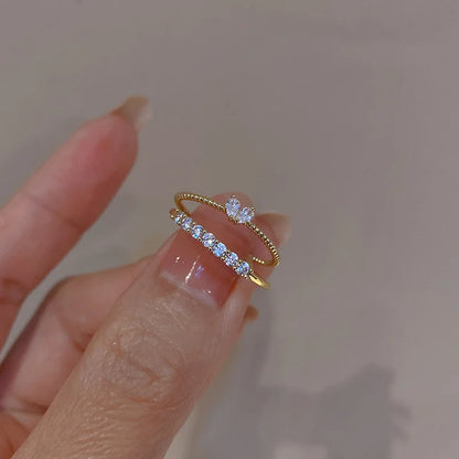 LATS 2PCS Crystal Crown Adjustable Ring Irregular Geometry Vintage Rings Set for Women Girls New Fashion Jewelry
