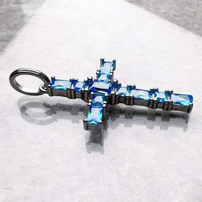 Pendant Cross with Aquamarine Stones Brand New Fine Jewelry 925 Sterling Silver Accessories Romantic Gift For Woman
