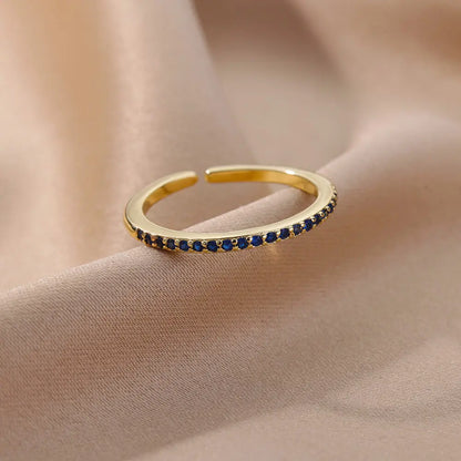 Mini Zircon Green Rings For Women Stainless Steel Gold Color Adjustable Finger Ring Engagement Wedding Christmas Jewelry Gift