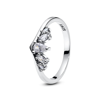 Original 925 Sterling Silver Rings For Women Love Heart Crown Wishbone Engagement Wedding Ring Rose Gold Luxury Jewelry Gift