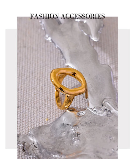 Yhpup Creative Stainless Steel Geometric Hollow Golden Minimalist Ring Fashion Waterproof Unusual Trendy Textured Jewelry