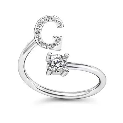 LATS Zircon Initial A-Z Letter Rings for Women Girl Adjustable Opening Ring Name Alphabet Female Wedding Fashion Jewelry Gift