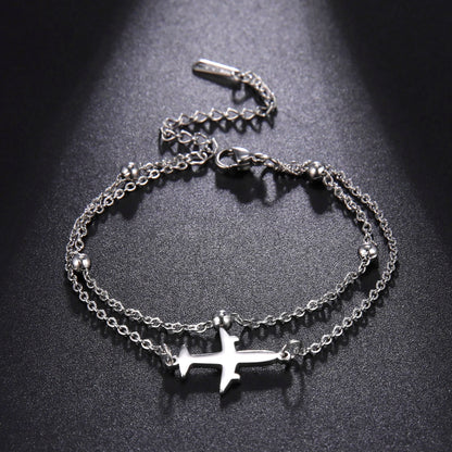 Kkjoy Stainless Steel Bohemia Gold Color Aircraft Anklets Two Layer Foot Legs Anklet Luxury Foot Chain Jewelry Accessories Gifts