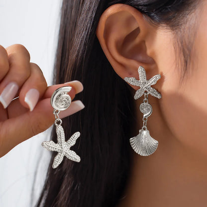 LATS Trendy Gold Color Simulated Starfish Stud Earrings for Women Exquisite Small Star Pearl Earring Summer Beach Daily Jewelry
