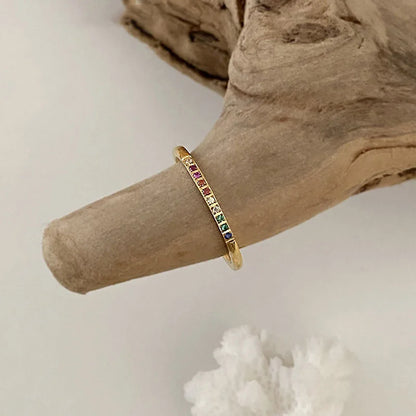 INS Stainless Steel Rainbow Color Cubic Zircon Stone Finger Rings for Women Gold Plated Waterproof Stacker Ring Jewelry Gift