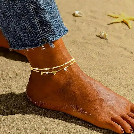 Anklet Bracelets for Women Waterproof, 925 Sliver Plated CZ Heart Layer Anklets for Women Anklet Gifts for Women, Jewelry Gifts