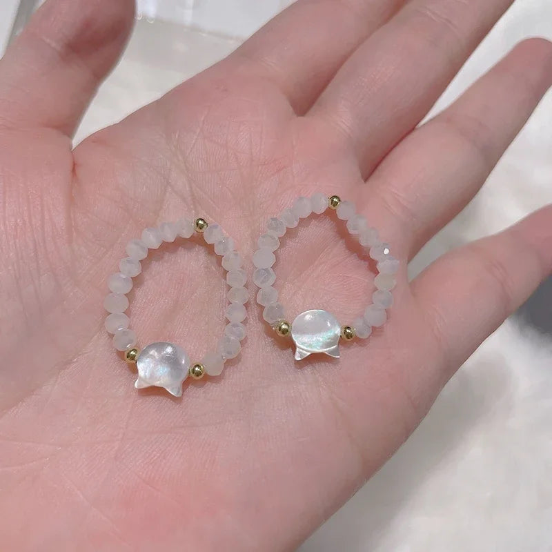 New Natural Moonstone Obsidian Rings Beads Minimalist Fidget Ring Cute Black White Cat Ring Women Men Party Accessories Jewelry