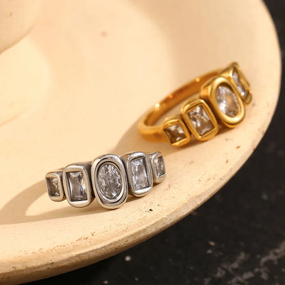 E.B.belle High Quality Geometric Clear Zircon Ring Classic Style18k Gold Plated Popular Jewelry Charm Hypoallergenic