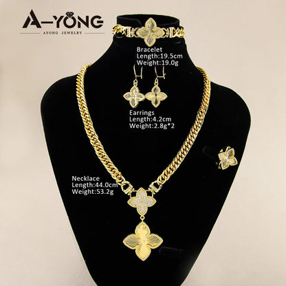 Italian Jewelry Set 21k Gold Plated Zircon Dubai Luxury Necklace Bracelet Earrings Ring Sets Women Wedding Birthday Party Gifts