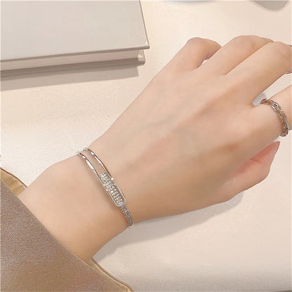 Silver Plated Micro Zircon Open Bangle For Women 2023 Korean Simple Design Hollow Versatile Bracelet Wedding Jewelry Party Gift