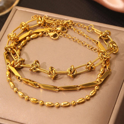 Stainless Steel Bracelet 3 Pieces Popular Creative Knotted Rhombic Chain Fine Bracelet For Women Jewelry Unusual Gift New Senior