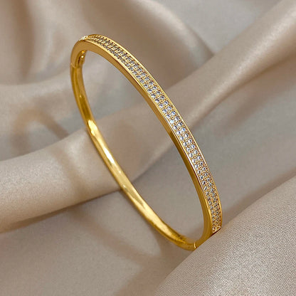 Flashbuy Gold Color Chic Inlaid Zircon Copper Bangle Bracelet For Women Statement New Design Temperament Wrist Fashion Jewelry