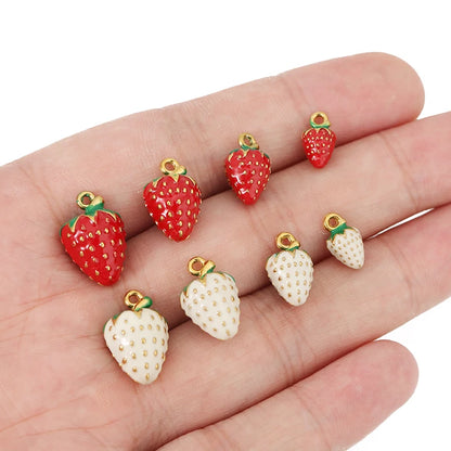 3pcs/lot Stainless Steel Enamel Strawberry Charms Pendants for DIY Jewelry Necklace Earrings Bracelets Making Accessories