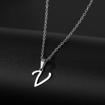 Stainless Steel English Alphabet 26 A-Z Letter Necklace Pendant Women Men Capital Initial Name Necklace Birthday Gift