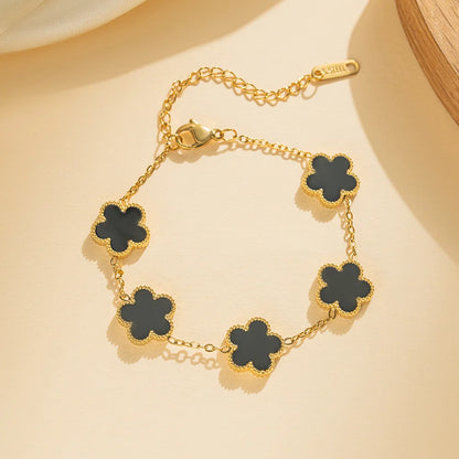 IFYOUOO Stainless Steel Bracelet Double Sided Bracelets Five Leaf Petals Flower Gold Plated Clover Women Fashion Jewely