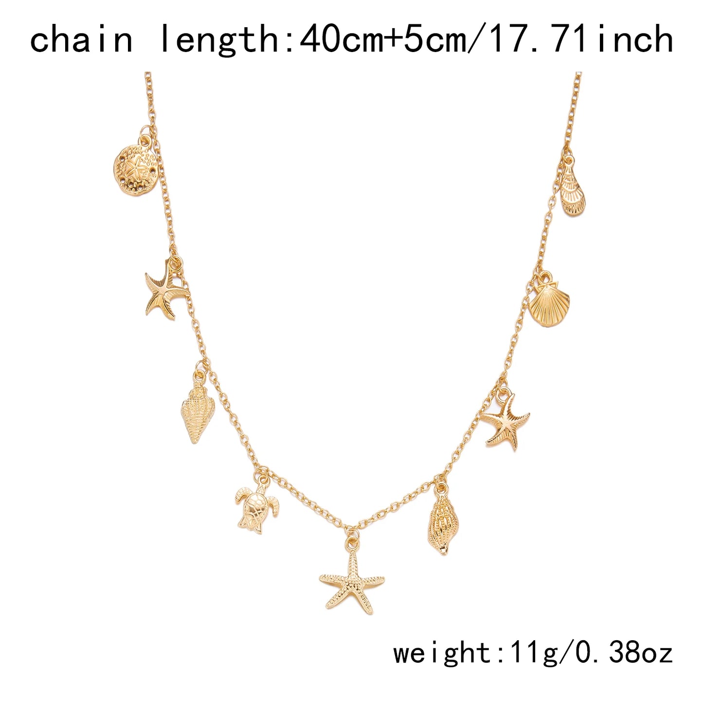 Fashion Gold Color Starfish Conch Turtle Pendant Necklace for Women Handmade Shell Chain Necklace Summer Beach Party Jewelry