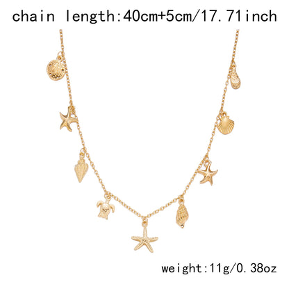 Fashion Gold Color Starfish Conch Turtle Pendant Necklace for Women Handmade Shell Chain Necklace Summer Beach Party Jewelry