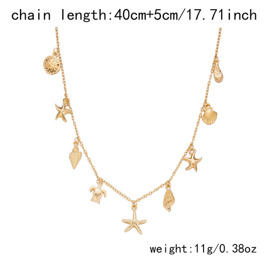 Fashion Gold Color Starfish Conch Turtle Pendant Necklace for Women Handmade Shell Chain Necklace Summer Beach Party Jewelry