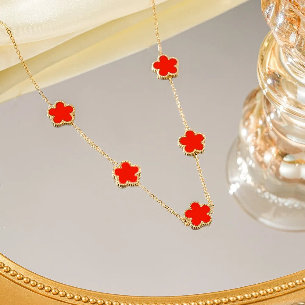 Five-Leaf Plum Blossom Necklace Woman 316L Stainless Steel Clover Elegant Pendant Charm Collarbone Chain Party Jewelry Gifts