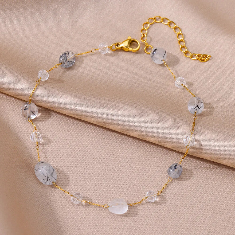 Anklets for Women Stainless Steel Stone Beaded Chain Anklet Summer Beach Accessories Boho Leg Bracelets Jewelry Tobilleras Mujer