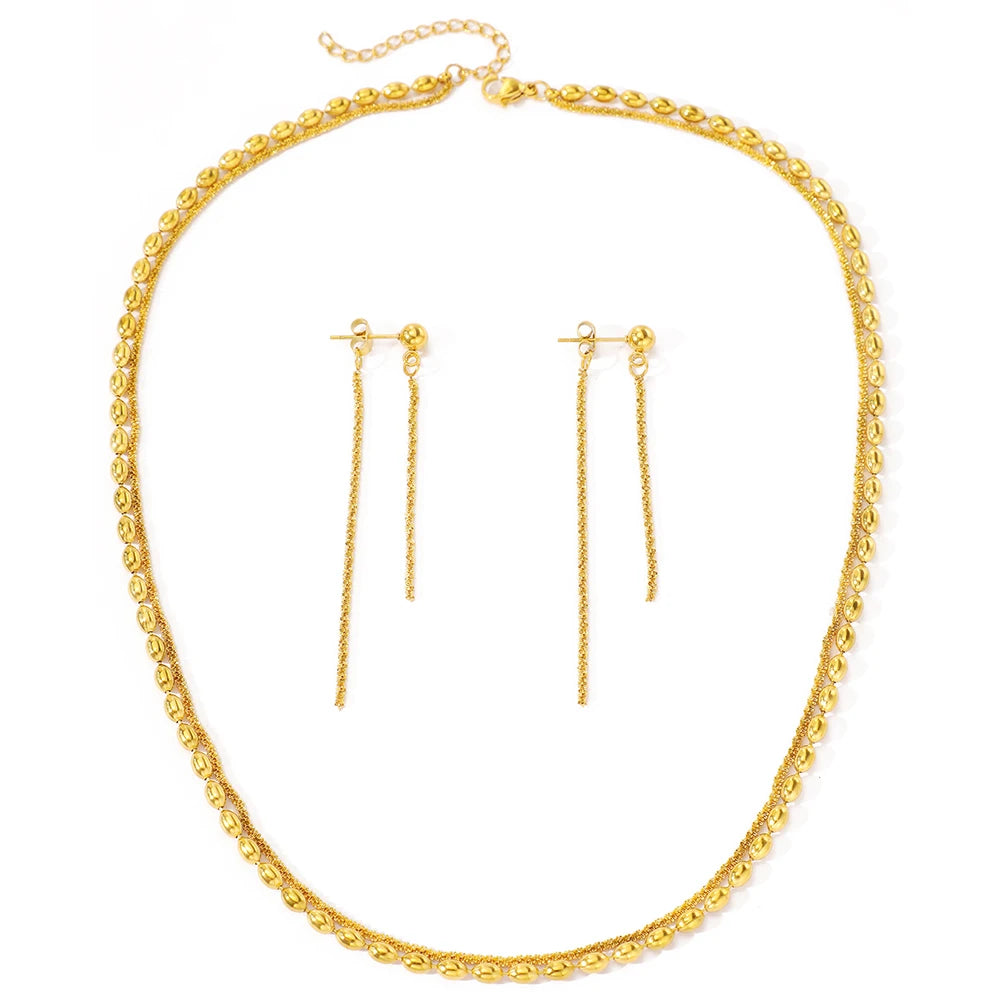 Stainless Steel Jewelry Set Earrings Necklace Set Beads Necklace Hanging Chain Earrings Jewelry Set For Women Jewelry Party Gift