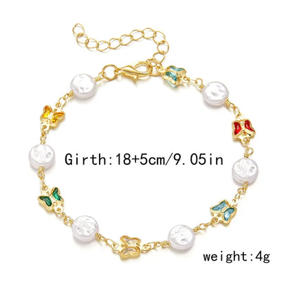 Exquisite Boho Candy Color Heart Shaped Crystal Bracelet for Women Fashion Charm Zircon Butterfly Pearl Metal Chain Bracelets