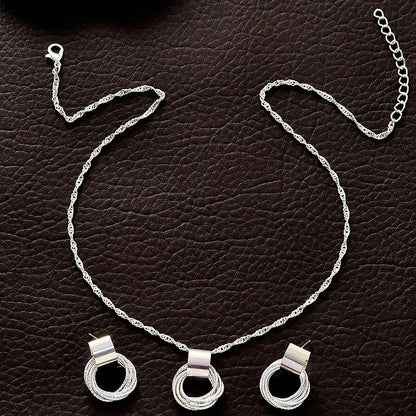 2 PCS Set Multiple Small Circle Pendant Earring Set Gold Plating Link Chain Wedding Party Jewelry Set Silver Color Stud Earring