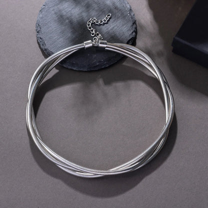 European and American exaggerated necklace personality snake bone multi-layer three line winding loop buckle punk metal necklace