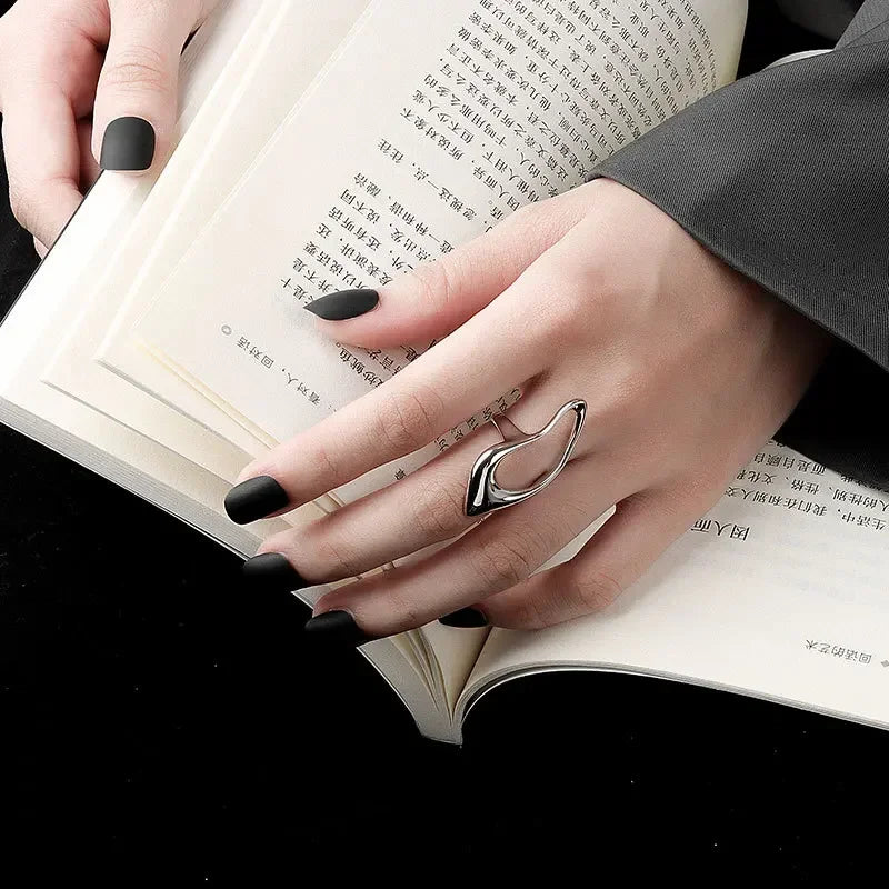 Female Fashion Smooth Exaggerated Exquisite Elegant Rings Silver Color Geometric Hollow Ring Jewelry Accessories Gift