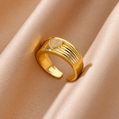 Zircon Cristal Geometric Rings For Women Stainless Steel Gold Color Adjustable Finger Ring Trendy Wedding Luxury Jewerly Gift