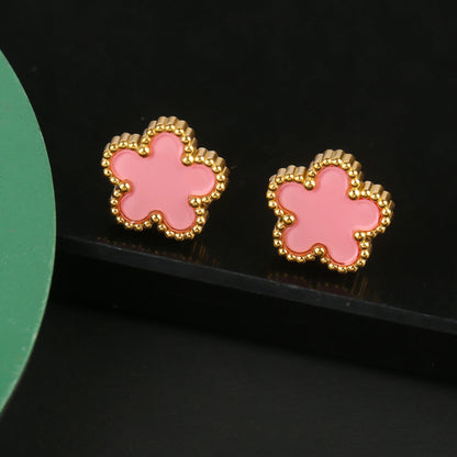INS Hot Sale Stainless Steel Five Laef Flower Clover Bracelet Jewelry Set Necklace Earrings For Woman Daily Wear Brand Jewelry