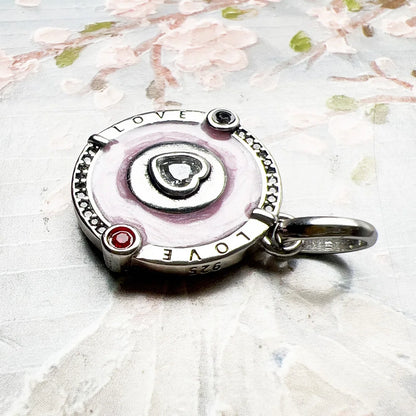 Pendant Pink Love Heart Round Disc Brand New Fine Jewelry 925 Sterling Silver Accessories Romantic Gift For Woman