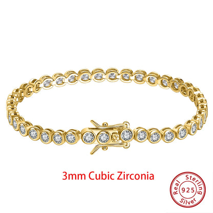 Rinntin Shiny Tennis Bracelet 925 Sterling Silver 1.5/2/3mm Clear Cubic Zirconia for Women Luxury Chain Bracelet Jewelry SB143
