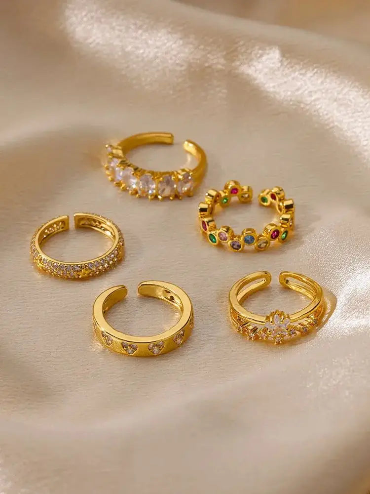 Zircon Geometric Heart Rings For Women Stainless Steel Gold Color Wedding Ring Luxury Aesthetic Jewlery Couple Gift 2025